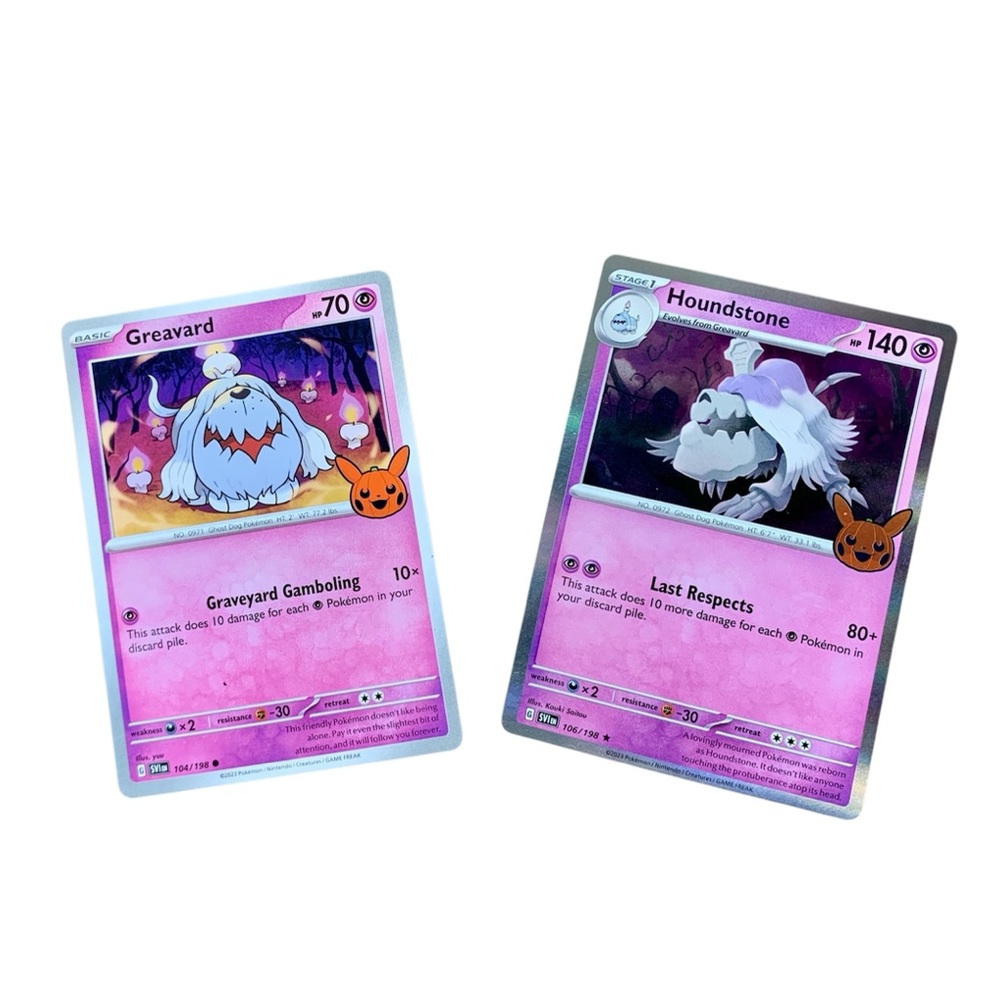 “Greavard & Houndstone Pokémon Cards SV81/SV82 Holo Psychic Type – Mint/NM”